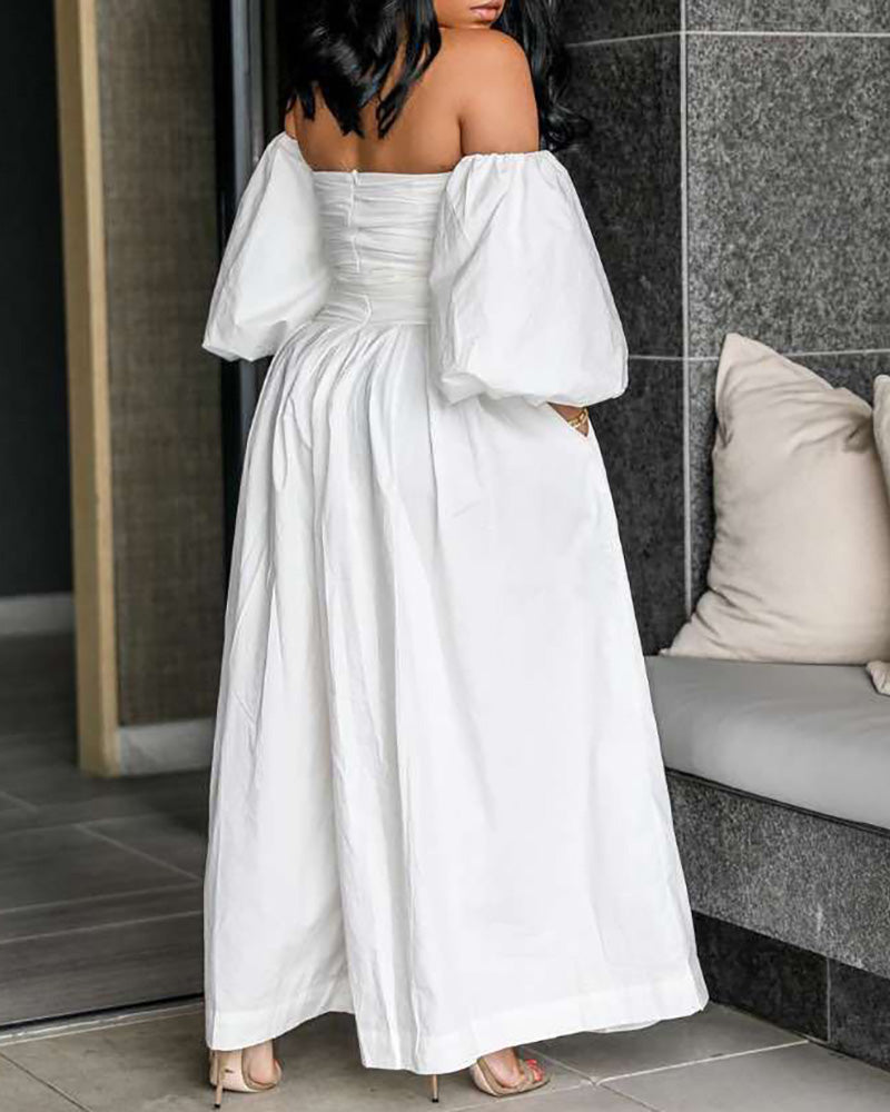 Strapless lantern sleeve wide best sale leg jumpsuit