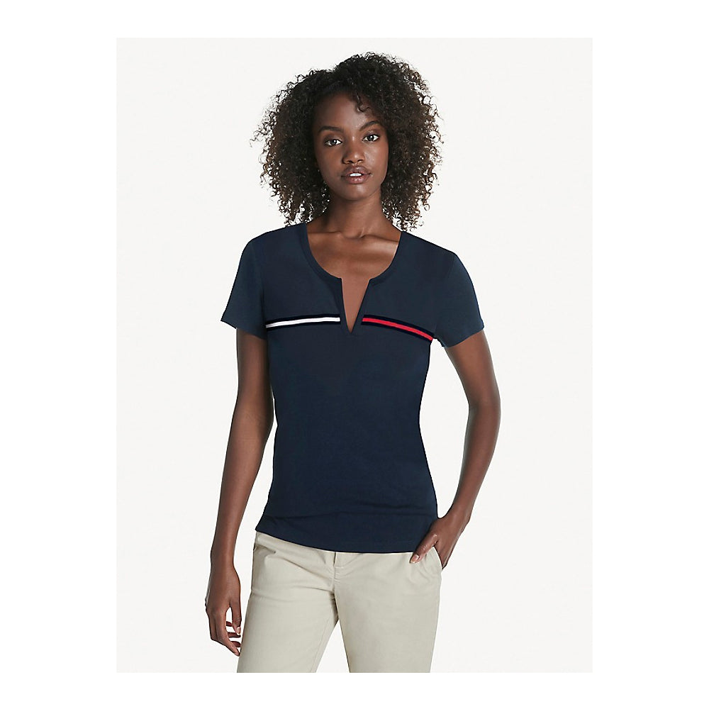 Tommy Hilfiger Womens T-Shirt Split Neck Short Sleeve Tee Casual