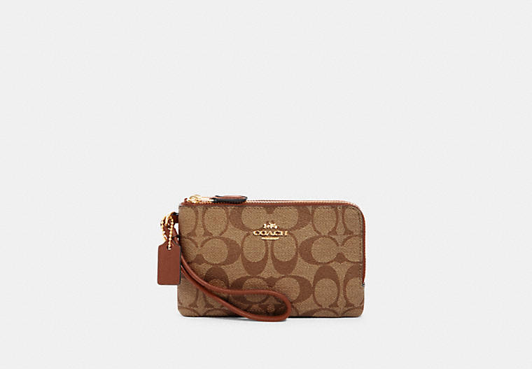 COACH Double orders Corner Zip Wallet in Signature Canvas Brown